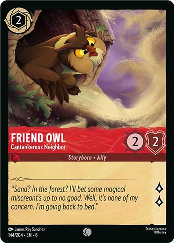 Friend Owl - Cantankerous Neighbor 144/204 Common Reign of Jafar Lorcana NM