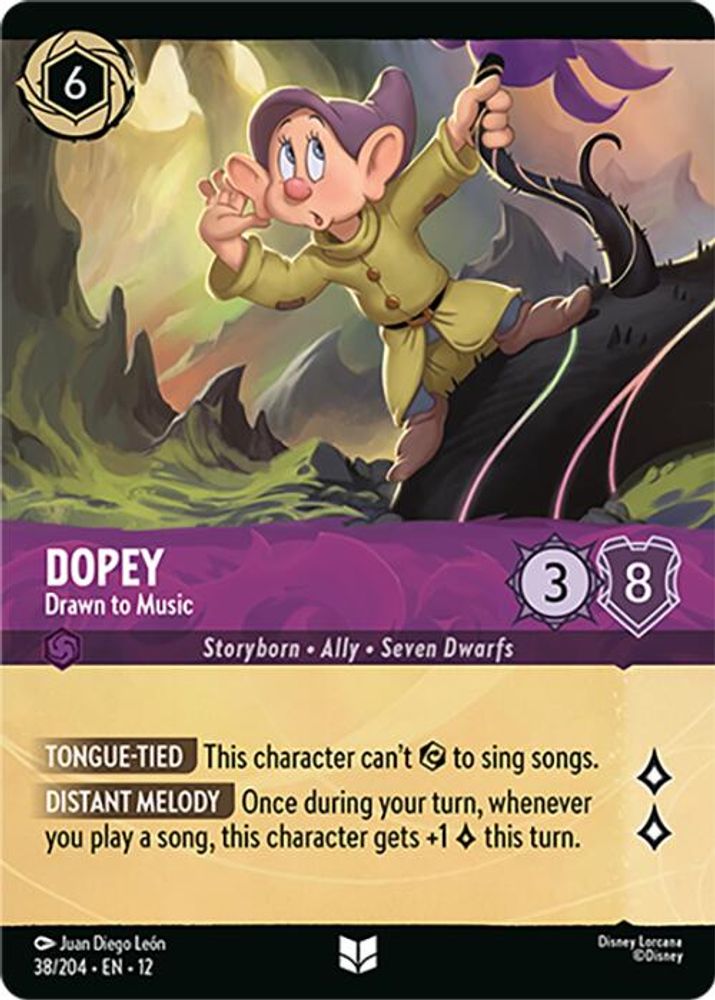 Dopey - Drawn to Music (Foil) 38/204 Uncommon Wilds Unknown Lorcana Cold Foil NM