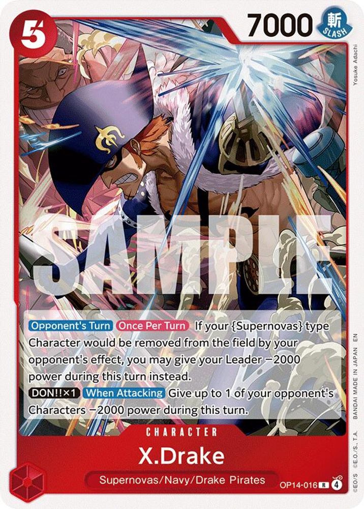 X.Drake OP14-016 Rare The Azure Sea's Seven One Piece Foil Near Mint