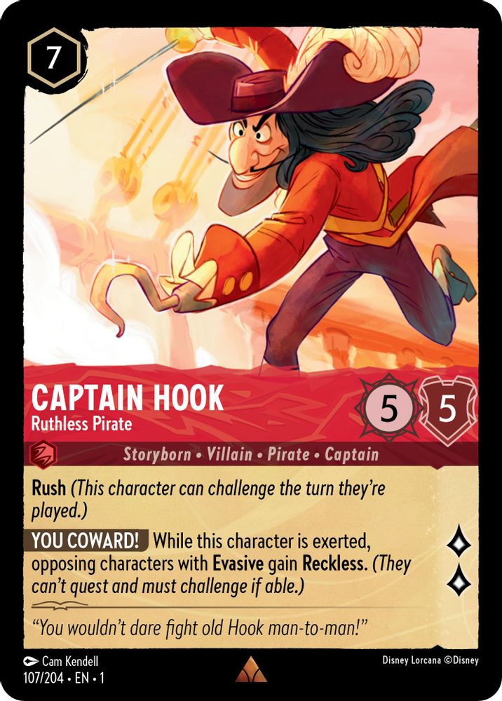 Captain Hook - Ruthless Pirate 107/204 Rare The First Chapter Lorcana Near Mint