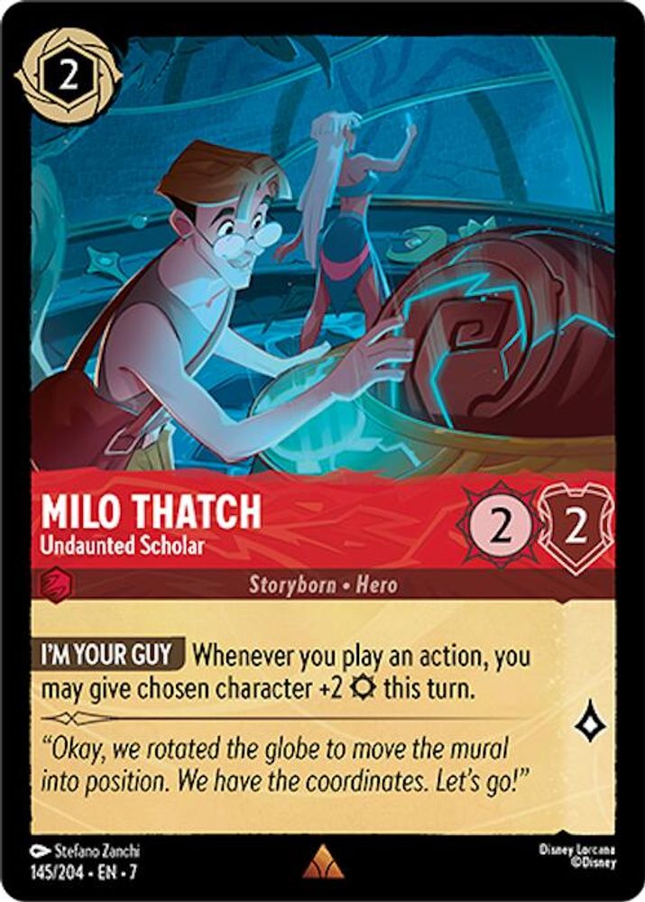 Milo Thatch - Undaunted Scholar 145/204 Rare Archazia's Island Lorcana Near Mint