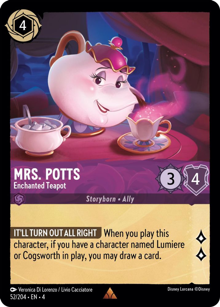 Mrs. Potts - Enchanted Teapot 52/204 Rare Ursula's Return Lorcana Near Mint