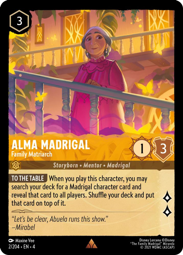 Alma Madrigal - Family Matriarch 2/204 Rare Ursula's Return Lorcana Near Mint