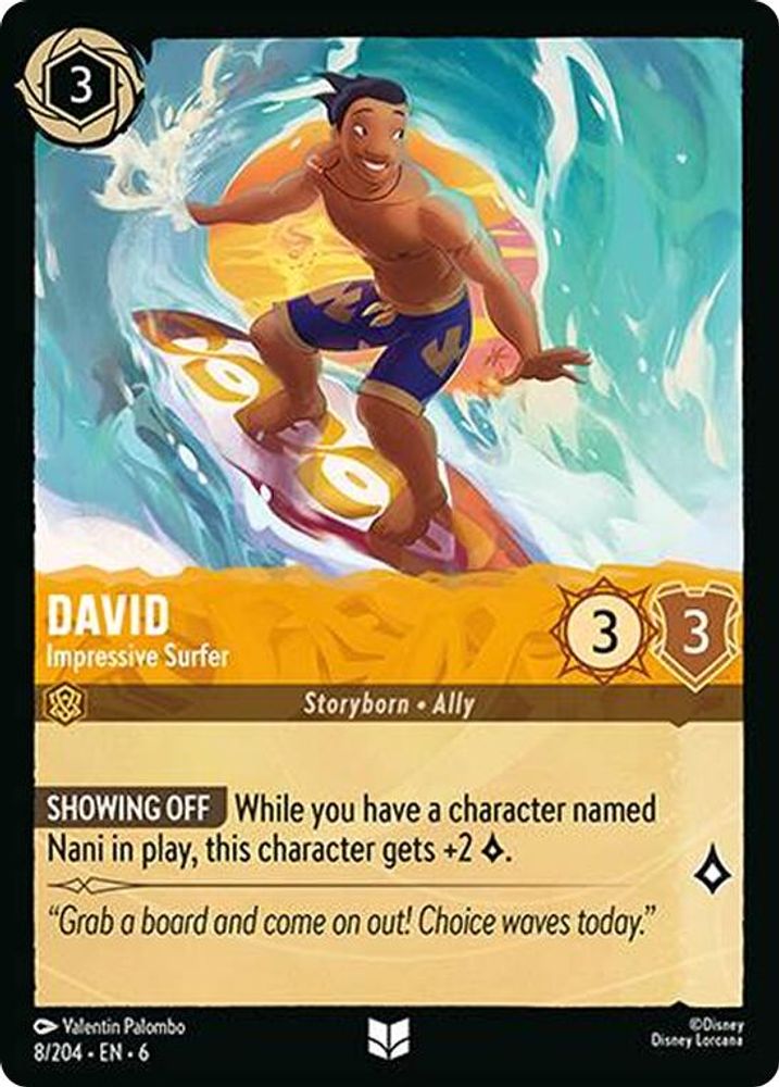 David - Impressive Surfer 8/204 Uncommon Azurite Sea Lorcana Near Mint