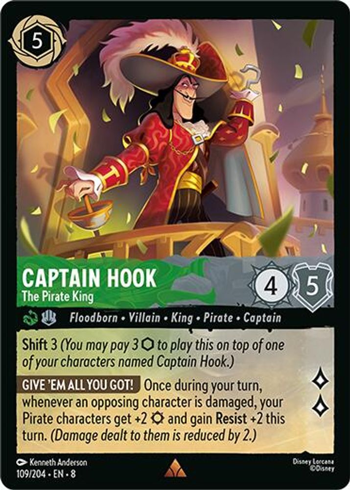 Captain Hook - The Pirate King 109/204 Rare Reign of Jafar Lorcana Near Mint