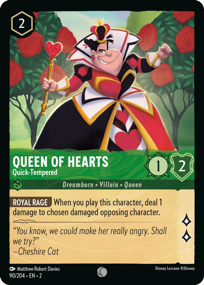Queen of Hearts - Quick-Tempered 90/204 Common Rise of the Floodborn Lorcana NM