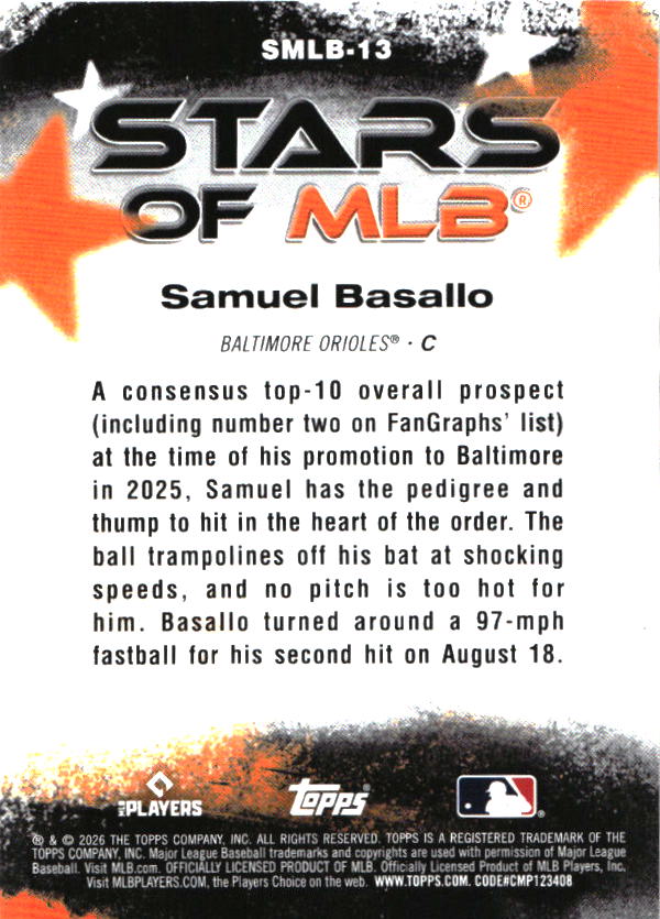 2026 Topps Samuel Basallo Stars of MLB baseball