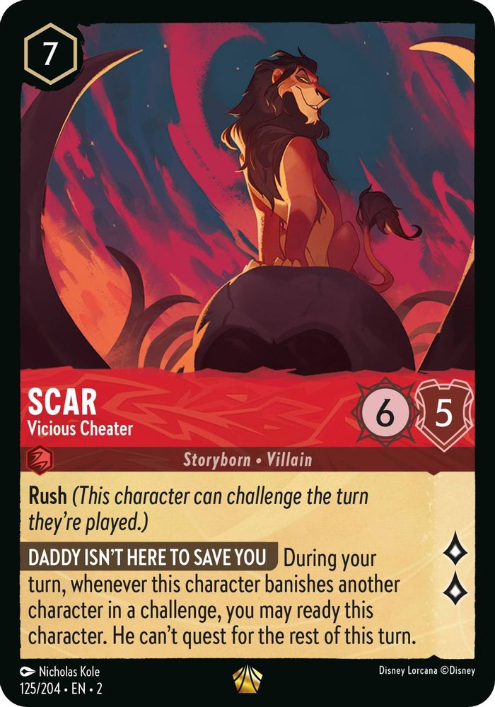 Scar - Vicious Cheater 125/204 Legendary Rise of the Floodborn Lorcana Near Mint