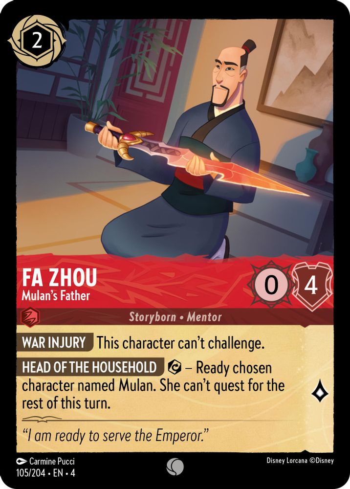 Fa Zhou - Mulan's Father 105/204 Common Ursula's Return Lorcana Near Mint