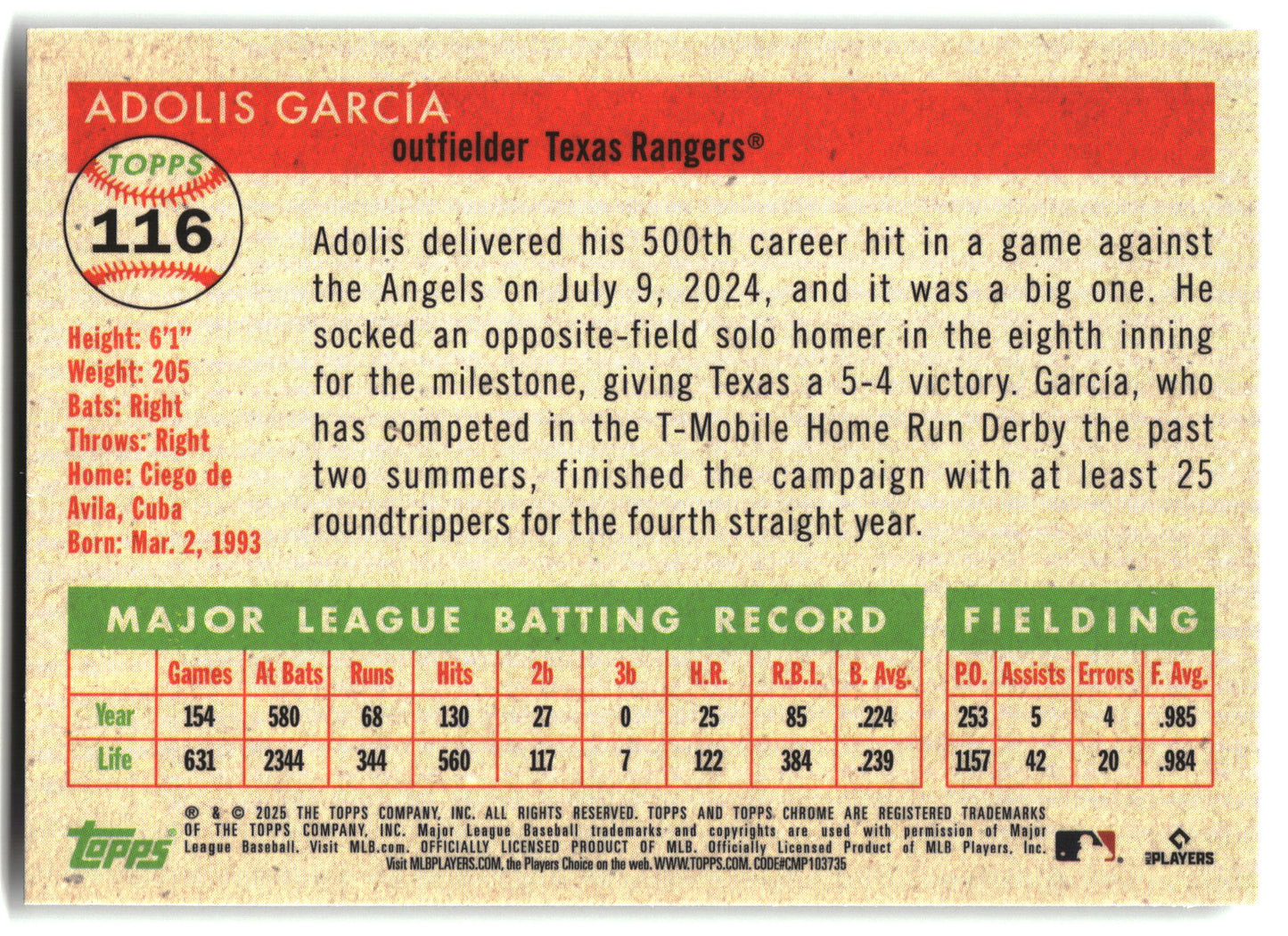 2025 Topps Chrome Platinum #116 Adolis García back