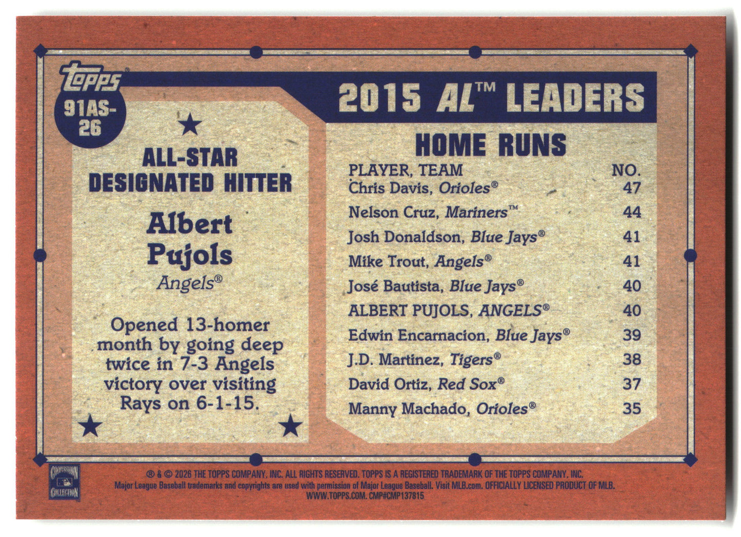 2026 Topps 1991 Topps Baseball 35th Anniversary All-Stars baseball back