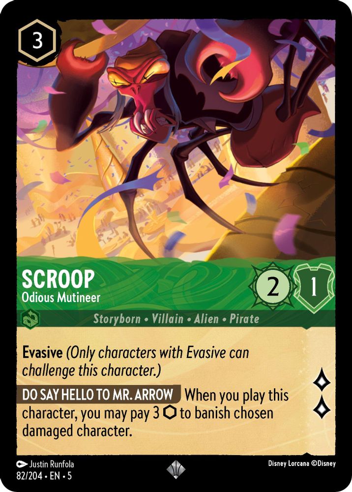 Scroop - Odious Mutineer 82/204 Super Rare Shimmering Skies Lorcana Near Mint