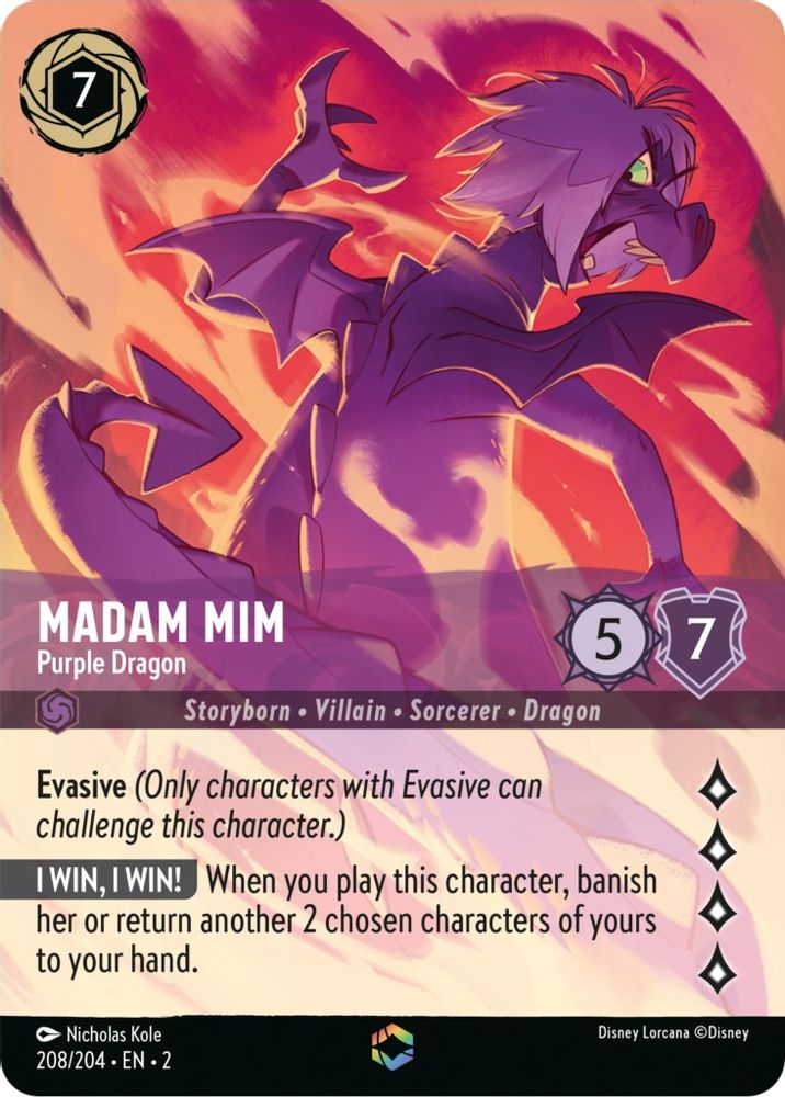 Madam Mim - Purple Dragon (Enchanted) 208/204 Rise of the Floodborn Lorcana Holo NM