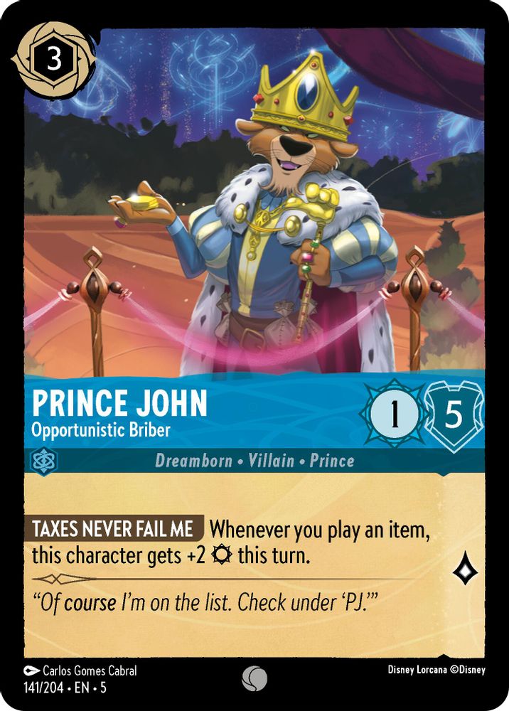 Prince John - Opportunistic Briber 141/204 Common Shimmering Skies Lorcana NM