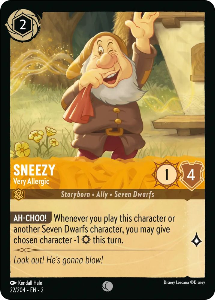 Sneezy - Very Allergic 22/204 Common Rise of the Floodborn Lorcana Near Mint