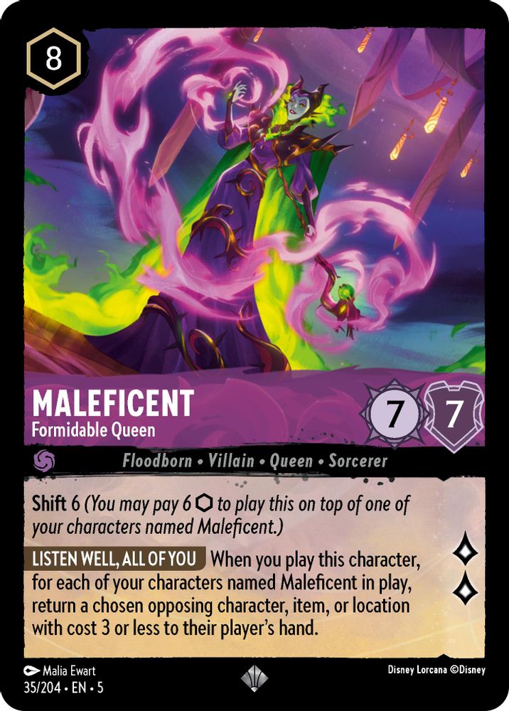 Maleficent - Formidable Queen 35/204 Super Rare Shimmering Skies Lorcana NM
