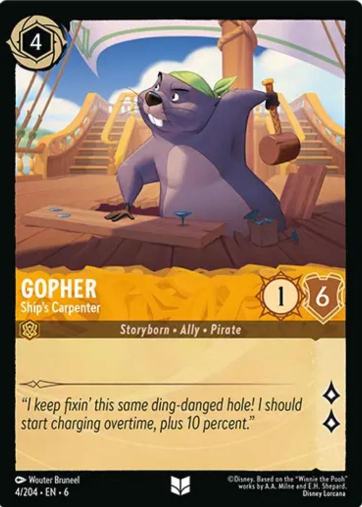 Gopher - Ship's Carpenter 4/204 Uncommon Azurite Sea Lorcana Near Mint