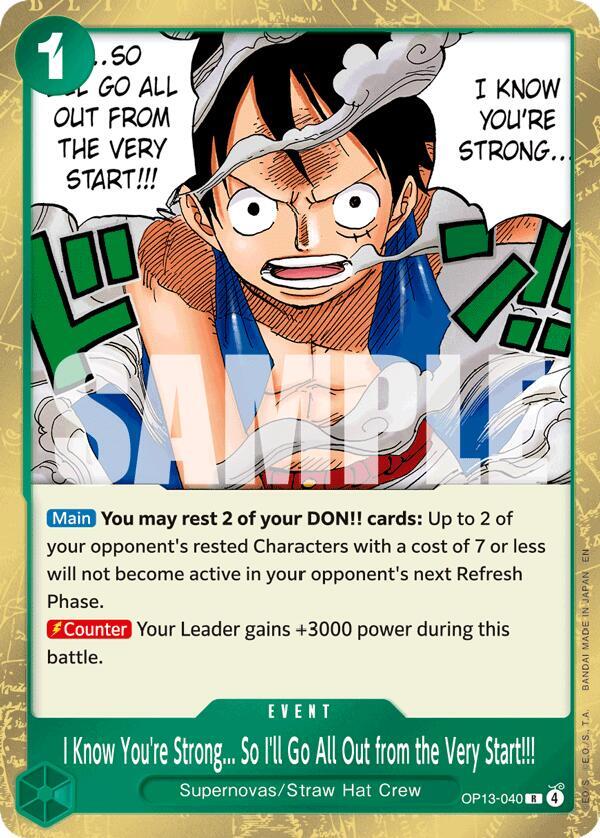 I Know You're Strong... So I'll Go All Out from the Very Start!!! OP13-040 Carrying On His Will One Piece Foil NM