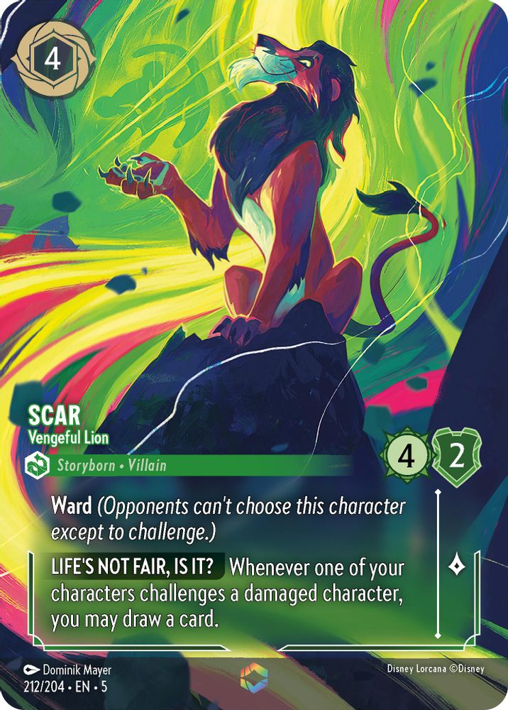 Scar - Vengeful Lion (Enchanted) 212/204 Shimmering Skies Lorcana Holo NM