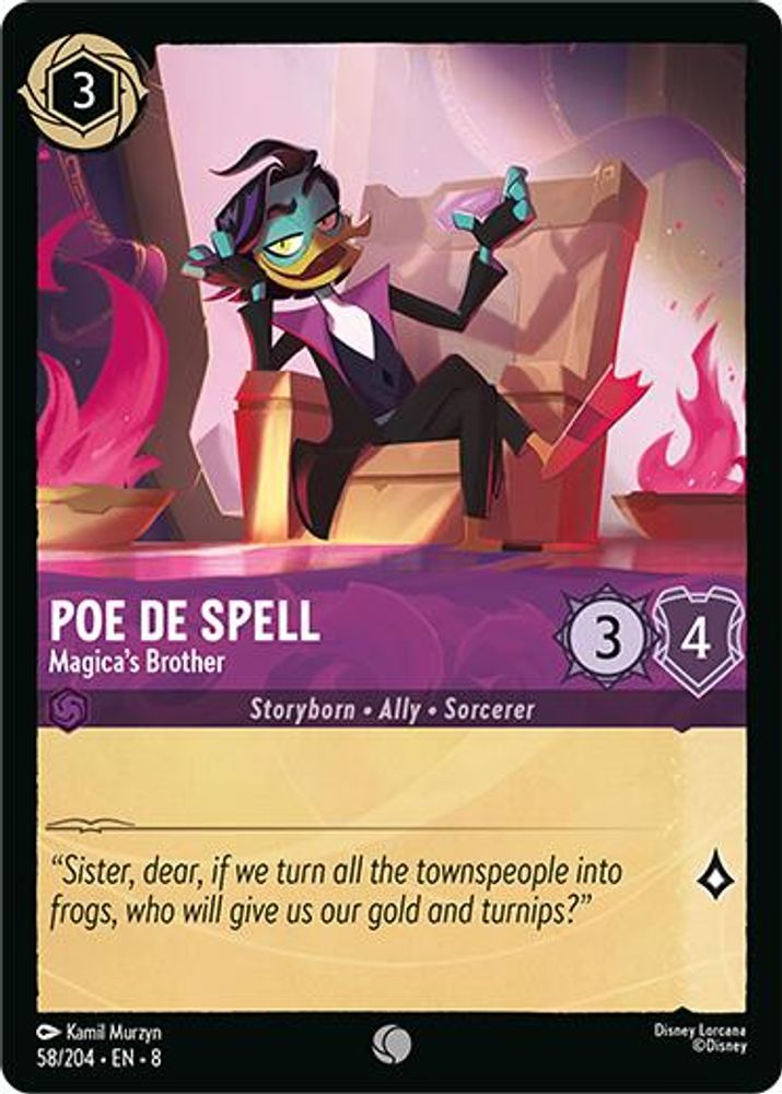 Poe De Spell - Magica's Brother 58/204 Common Reign of Jafar Lorcana Near Mint