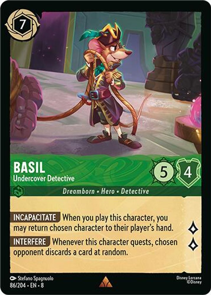 Basil - Undercover Detective 86/204 Rare Reign of Jafar Lorcana Near Mint