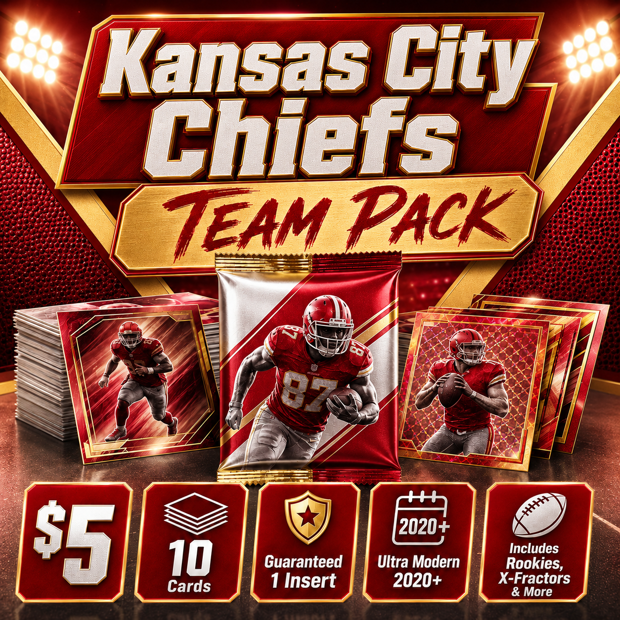 Kansas City Chiefs Ultra Modern Football Team Pack - 10 Cards + Guaranteed Insert