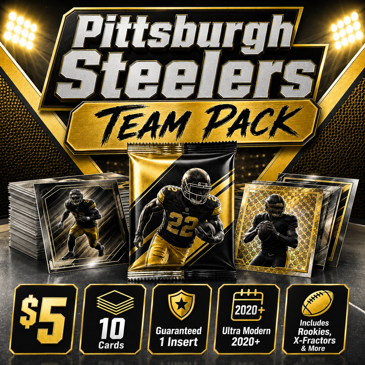 Pittsburgh Steelers Ultra Modern Football Team Pack - 10 Cards + Guaranteed Insert