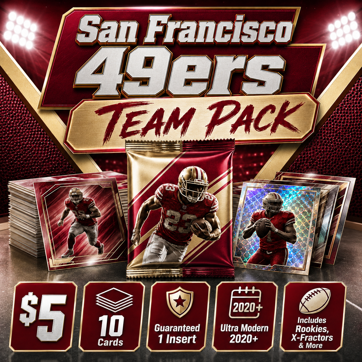 San Francisco 49ers Ultra Modern Football Team Pack - 10 Cards + Guaranteed Insert