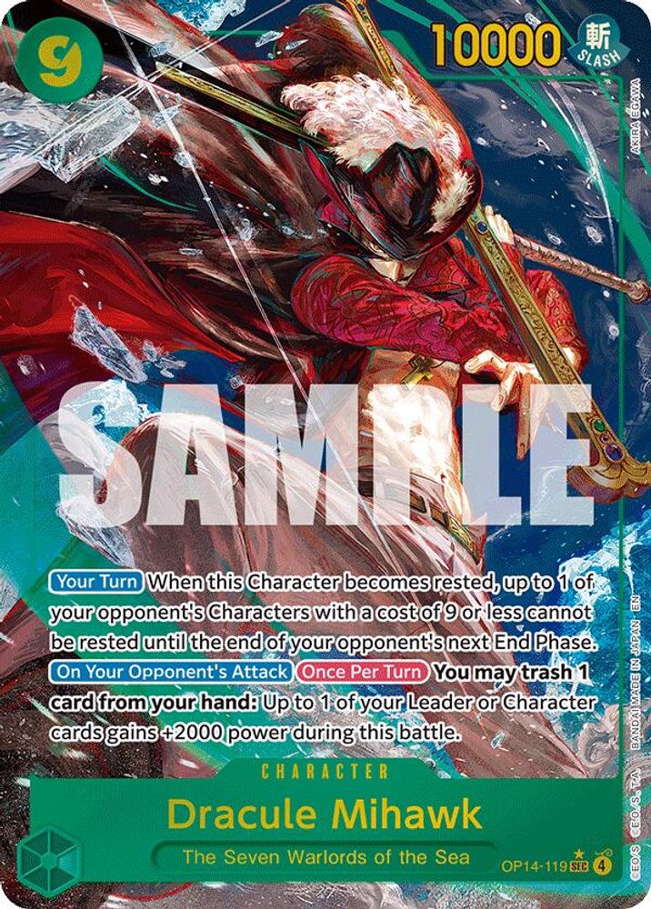 Dracule Mihawk OP14-119 Secret Rare The Azure Sea's Seven One Piece Foil NM