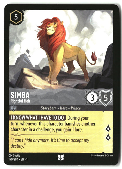Simba - Rightful Heir 190/204 Uncommon The First Chapter Lorcana Lightly Played