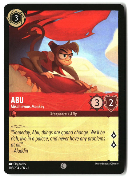 Abu - Mischievous Monkey 103/204 Common The First Chapter Lorcana Lightly Played