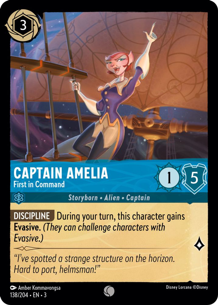 Captain Amelia - First in Command 138/204 Common Into the Inklands Lorcana NM