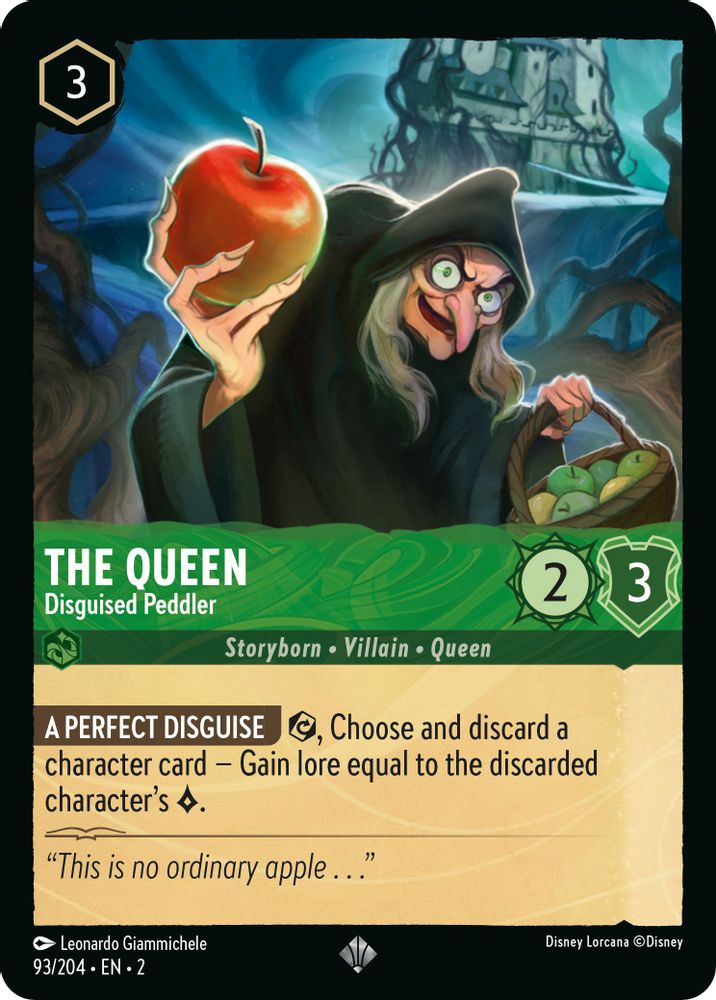 The Queen - Disguised Peddler 93/204 Super Rare Rise of the Floodborn Lorcana NM