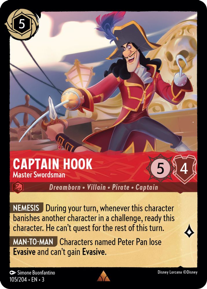 Captain Hook - Master Swordsman 105/204 Rare Into the Inklands Lorcana Near Mint