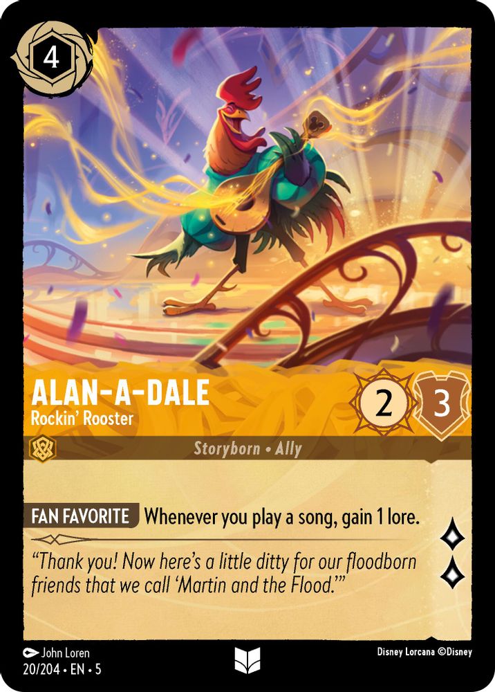 Alan-A-Dale - Rockin' Rooster 20/204 Uncommon Shimmering Skies Lorcana Near Mint