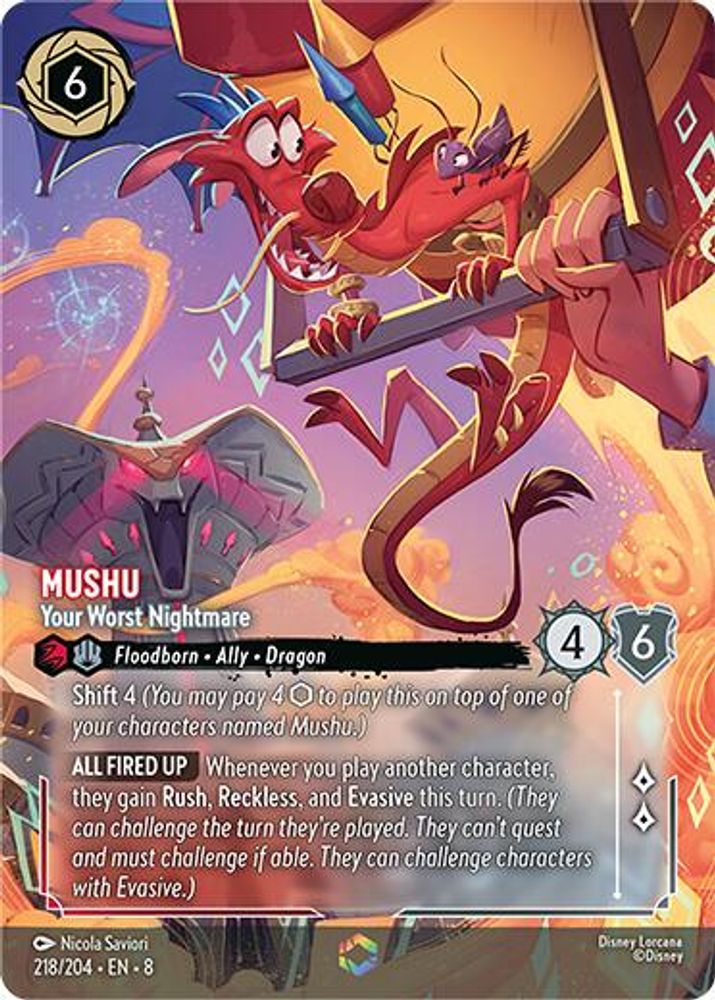 Mushu - Your Worst Nightmare (Enchanted) 218/204 Reign of Jafar Lorcana Holo NM