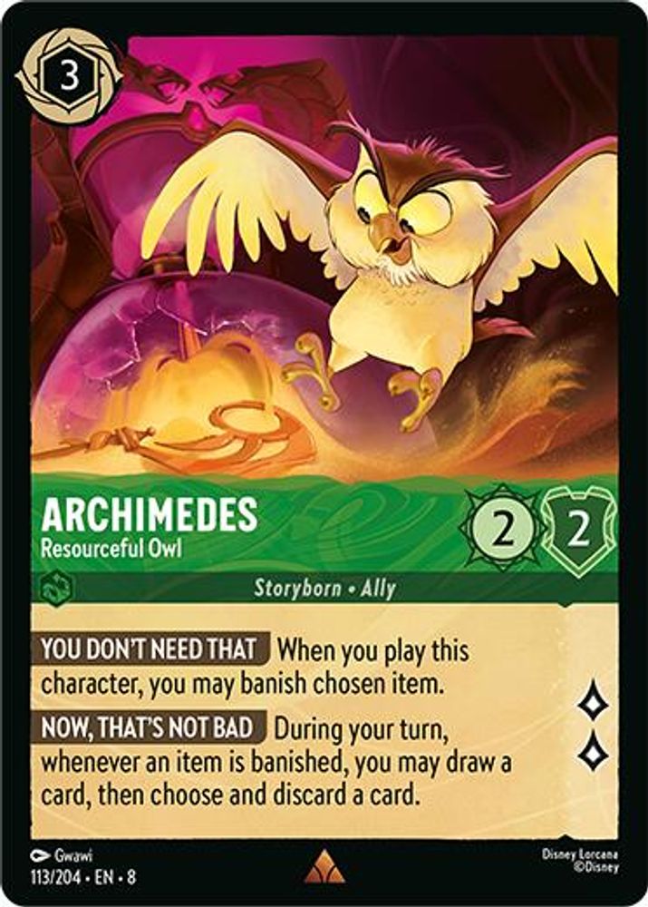 Archimedes - Resourceful Owl 113/204 Rare Reign of Jafar Lorcana Near Mint