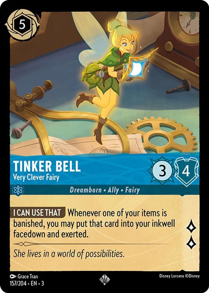 Tinker Bell - Very Clever Fairy 157/204 Super Rare Into the Inklands Lorcana NM