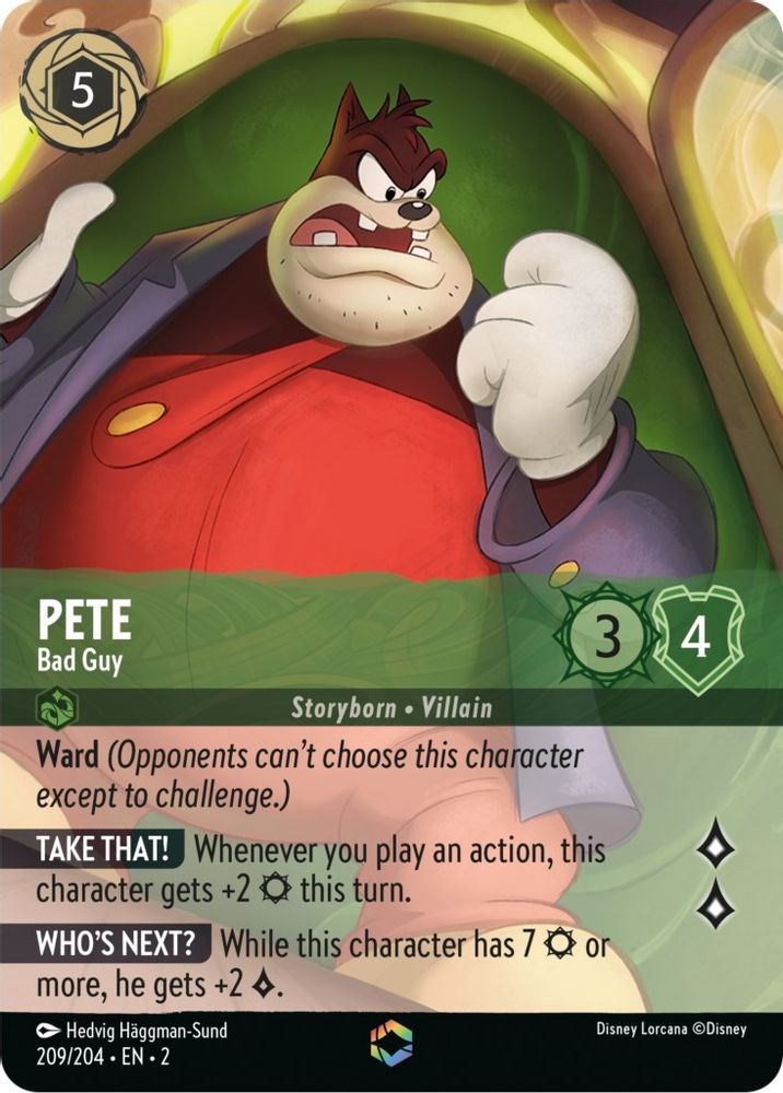 Pete - Bad Guy (Enchanted) 209/204 Rise of the Floodborn Lorcana Holo NM