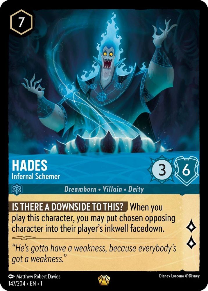 Hades - Infernal Schemer 147/204 Legendary The First Chapter Lorcana Near Mint