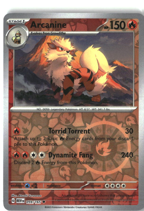 Arcanine 059/165 Uncommon 151 Pokemon Reverse Holo Near Mint