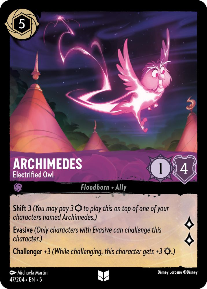 Archimedes - Electrified Owl 47/204 Uncommon Shimmering Skies Lorcana Near Mint