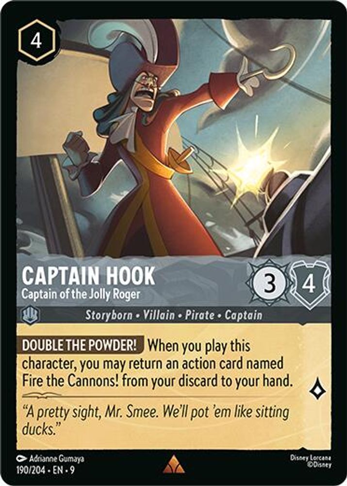 Captain Hook - Captain of the Jolly Roger 190/204 Rare Fabled Lorcana Near Mint
