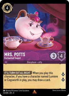 Mrs. Potts - Enchanted Teapot 52/204 Rare Ursula's Return Lorcana Near Mint