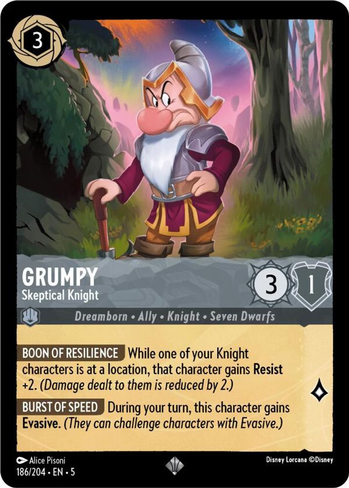 Grumpy - Skeptical Knight 186/204 Super Rare Shimmering Skies Lorcana Near Mint