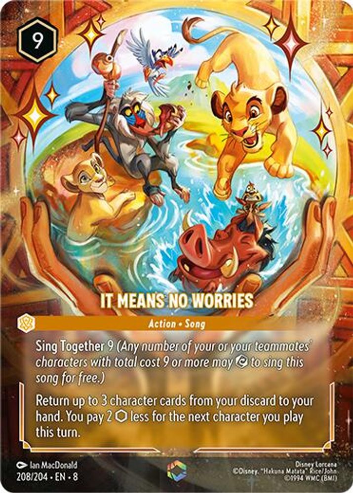 It Means No Worries (Enchanted) 208/204 Enchanted Reign of Jafar Lorcana Holo NM