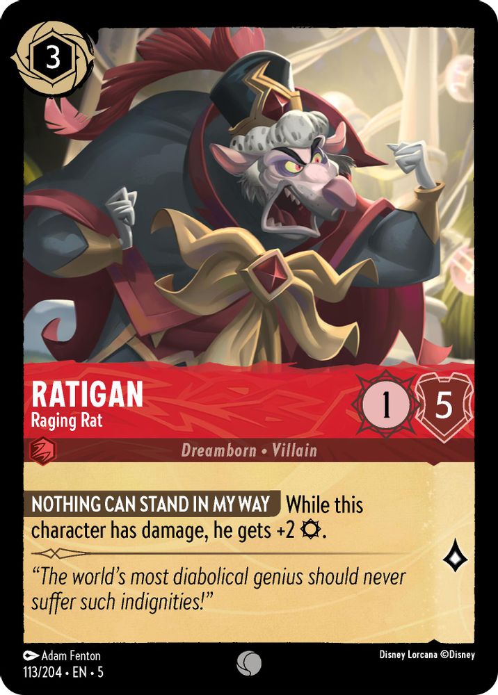 Ratigan - Raging Rat 113/204 Common Shimmering Skies Lorcana Near Mint