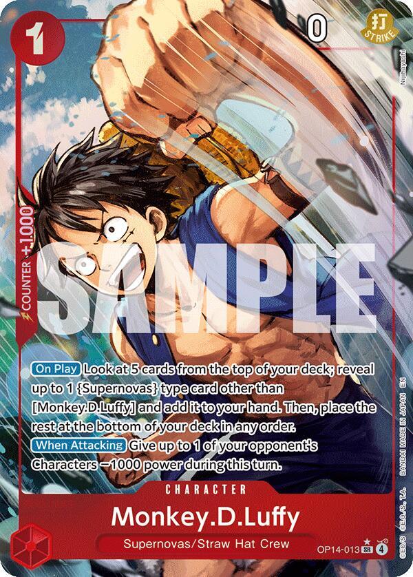 Monkey.D.Luffy (Alternate Art) OP14-013 The Azure Sea's Seven One Piece Foil NM