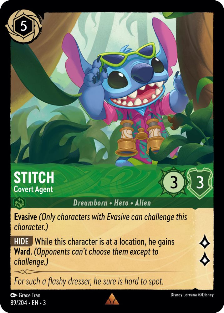 Stitch - Covert Agent 89/204 Rare Into the Inklands Lorcana Near Mint