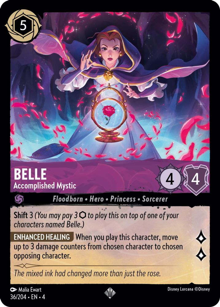 Belle - Accomplished Mystic 36/204 Super Rare Ursula's Return Lorcana Near Mint